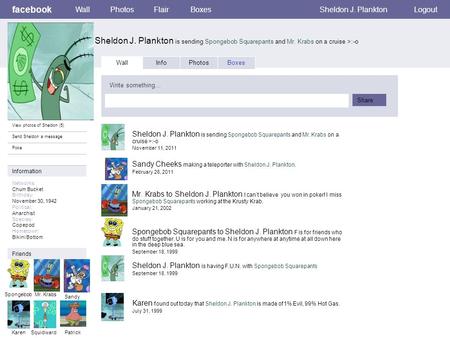 facebook Wall Photos Flair Boxes Sheldon J. Plankton Logout