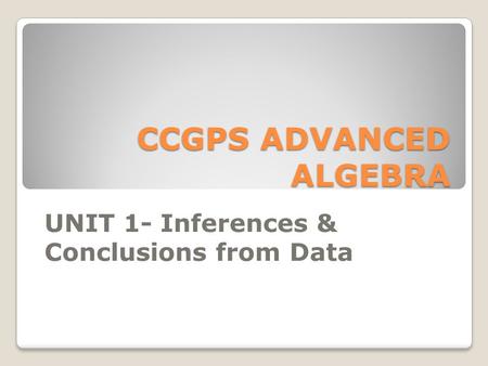 CCGPS ADVANCED ALGEBRA