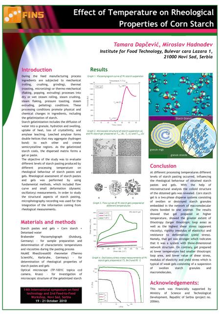 Effect of Temperature on Rheological Properties of Corn Starch Tamara Dapčević, Miroslav Hadnađev Institute for Food Technology, Bulevar cara Lazara 1,