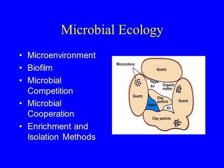 Microbial Ecology Microenvironment Biofilm Microbial Competition Microbial Cooperation Enrichment and Isolation Methods.