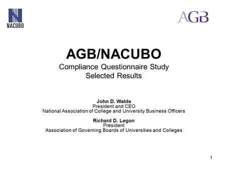 AGB/NACUBO Compliance Questionnaire Study Selected Results