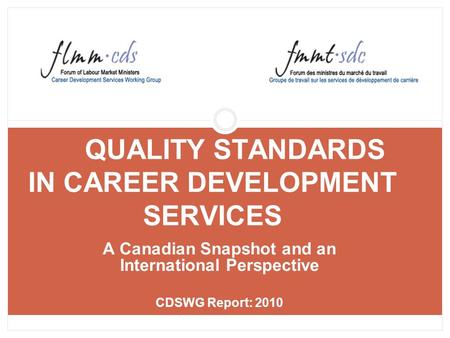 QUALITY STANDARDS IN CAREER DEVELOPMENT SERVICES A Canadian Snapshot and an International Perspective CDSWG Report: 2010.