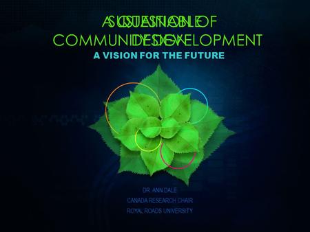 A QUESTION OF DESIGN SUSTAINABLE COMMUNITY DEVELOPMENT A VISION FOR THE FUTURE DR. ANN DALE CANADA RESEARCH CHAIR ROYAL ROADS UNIVERSITY.