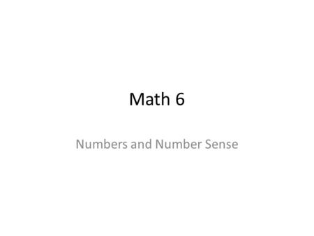 Numbers and Number Sense