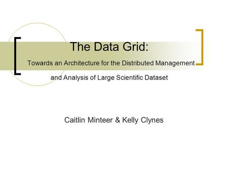 The Data Grid: Towards an Architecture for the Distributed Management and Analysis of Large Scientific Dataset Caitlin Minteer & Kelly Clynes.