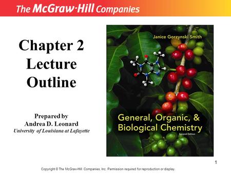 1 Copyright © The McGraw-Hill Companies, Inc. Permission required for reproduction or display. Chapter 2 Lecture Outline Prepared by Andrea D. Leonard.