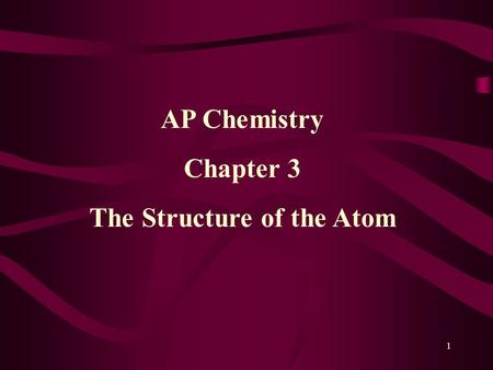 AP Chemistry Chapter 3 The Structure of the Atom 1.