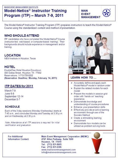 Model-Netics® Instructor Training Program (ITP) – March 7-9, 2011