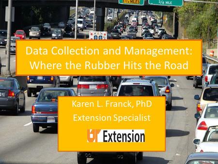 Data Collection and Management: Where the Rubber Hits the Road Karen L. Franck, PhD Extension Specialist.