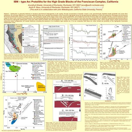 IBM – type Arc Protoliths for the High Grade Blocks of the Franciscan Complex, California Arundhuti Ghatak, University of Rochester, Rochester, NY-14627.