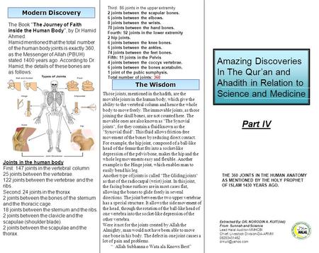 Amazing Discoveries In The Qur’an and Ahadith in Relation to Science and Medicine Extracted By: DR. NORODIN A. KUIT(Vet) From Sunnah and Science Lead Halal.