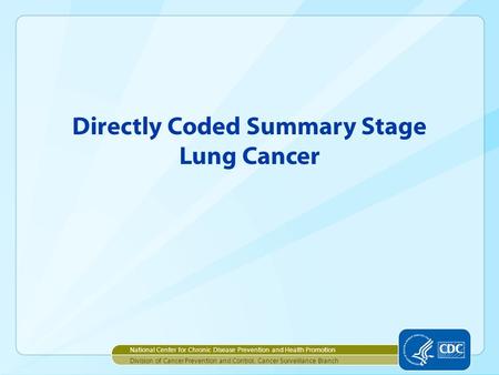 Directly Coded Summary Stage Lung Cancer National Center for Chronic Disease Prevention and Health Promotion Division of Cancer Prevention and Control,