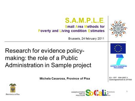 EU – FP7 - SSH-2007-1 Grant Agreement no 217565 1 S.A.M.P.L.E. Small Area Methods for Poverty and Living condition Estimates Brussels, 24 february 2011.