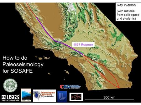 1857 Rupture 300 km Ray Weldon (with material from colleagues and students) How to do Paleoseismology for SOSAFE.