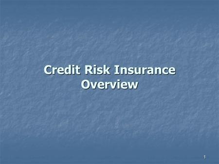 1 Credit Risk Insurance Overview 2 CREDIT RISK INSURANCE What It Is and Is Not What It Is and Is Not How Does It Help How Does It Help Underwriting Philosophies.