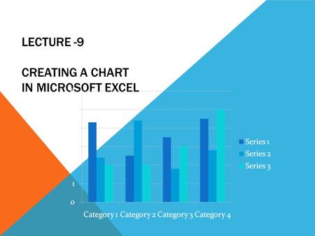 LECTURE -9 CREATING A CHART IN MICROSOFT EXCEL. CHARTS Picture representation of data used Easy understanding Comparison of data Checking trends in data.