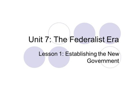 Unit 7: The Federalist Era Lesson 1: Establishing the New Government.