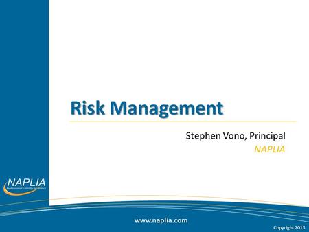 Www.naplia.com Copyright 2013 Risk Management Stephen Vono, Principal NAPLIA.