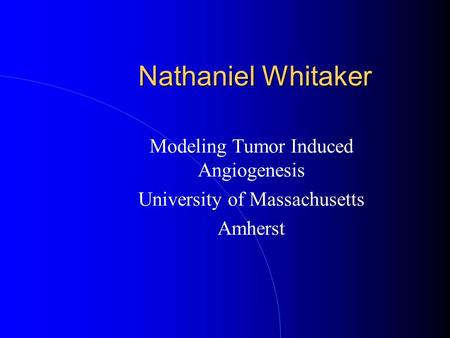 Nathaniel Whitaker Modeling Tumor Induced Angiogenesis University of Massachusetts Amherst.