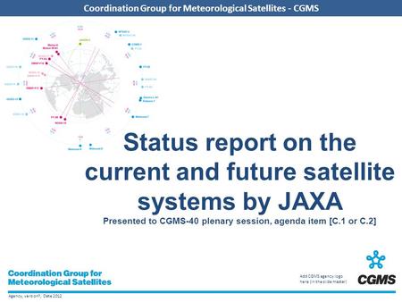 Agency, version?, Date 2012 Coordination Group for Meteorological Satellites - CGMS Add CGMS agency logo here (in the slide master) Coordination Group.