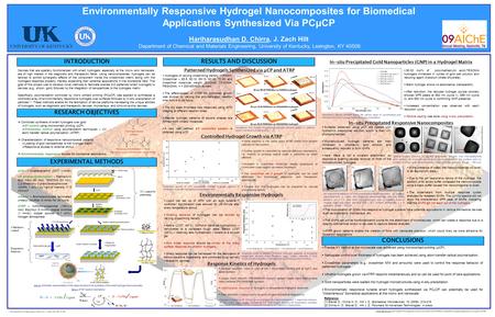 Environmentally Responsive Hydrogel Nanocomposites for Biomedical Applications Synthesized Via PCμCP Hariharasudhan D. Chirra, J. Zach Hilt Department.