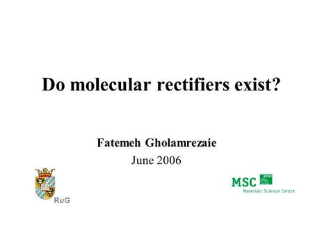 Do molecular rectifiers exist? Fatemeh Gholamrezaie June 2006 RuGRuG.