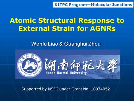 Atomic Structural Response to External Strain for AGNRs Wenfu Liao & Guanghui Zhou KITPC Program—Molecular Junctions Supported by NSFC under Grant No.