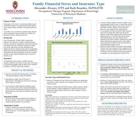 Family Financial Stress and Insurance Type Alexander Alvarez, OTS and Ruth Benedict, DrPH,OTR Occupational Therapy Program, Department of Kinesiology University.