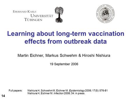 Full papers:Nishiura H, Schwehm M, Eichner M. Epidemiology 2006; 17(5): 576-81 Nishiura H, Eichner M. Infection 2006; 34: in press. Learning about long-term.