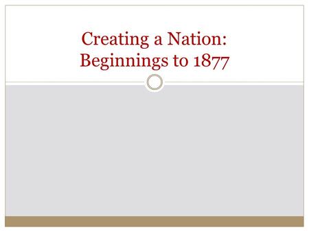 Creating a Nation: Beginnings to 1877. Pre-Columbian America First civilizations arrived between 15,000- 30,000 years ago  Agriculture took hold, cities.