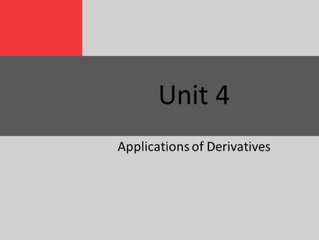 Applications of Derivatives