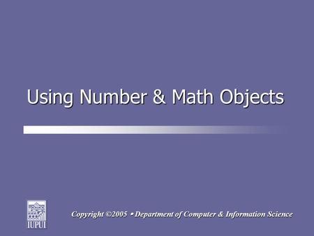 Copyright ©2005  Department of Computer & Information Science Using Number & Math Objects.