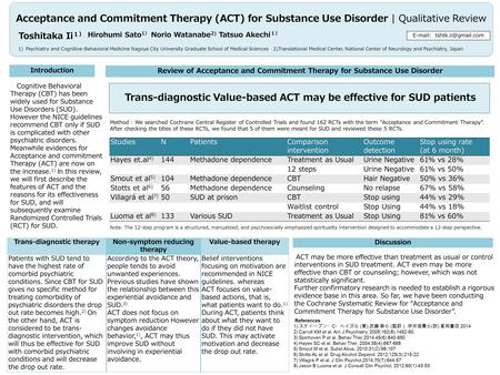 Acceptance and Commitment Therapy (ACT) for Substance Use Disorder | Qualitative Review Acceptance and Commitment Therapy (ACT) for Substance Use Disorder.