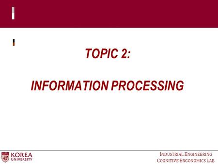 I NDUSTRIAL E NGINEERING C OGNITIVE E RGONOMICS L AB TOPIC 2: INFORMATION PROCESSING.