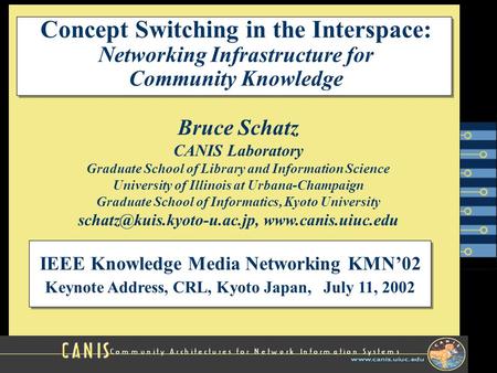 IEEE Knowledge Media Networking KMN’02 Keynote Address, CRL, Kyoto Japan, July 11, 2002 Concept Switching in the Interspace: Networking Infrastructure.