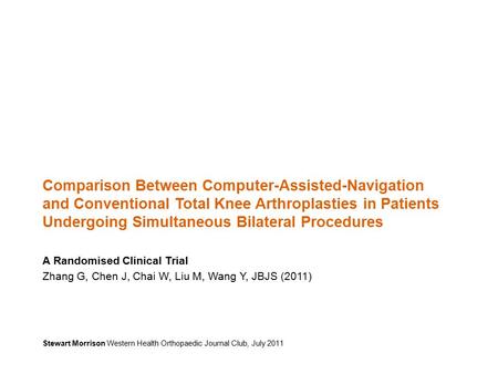 Comparison Between Computer-Assisted-Navigation and Conventional Total Knee Arthroplasties in Patients Undergoing Simultaneous Bilateral Procedures A Randomised.