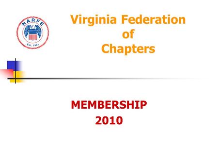 Virginia Federation of Chapters MEMBERSHIP 2010.  Each of the VFC actions in this presentation are interrelated. Without the VFC and our Chapters working.