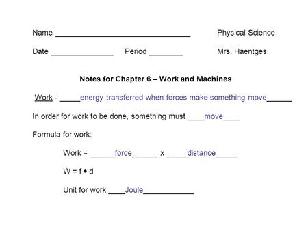 Name ________________________________	Physical Science