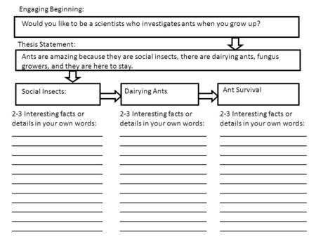 Dairying Ants Ant Survival 2-3 Interesting facts or details in your own words: _______________________ _______________________ _______________________.