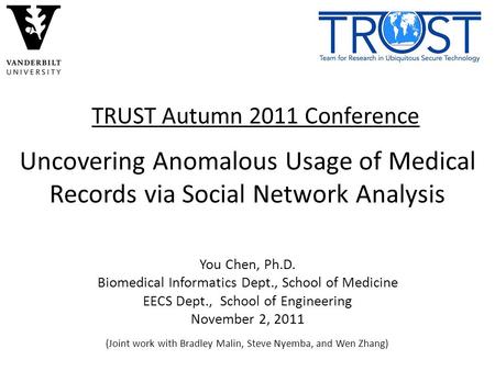 Uncovering Anomalous Usage of Medical Records via Social Network Analysis You Chen, Ph.D. Biomedical Informatics Dept., School of Medicine EECS Dept.,