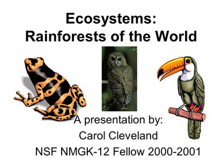 Ecosystems: Rainforests of the World A presentation by: Carol Cleveland NSF NMGK-12 Fellow 2000-2001.