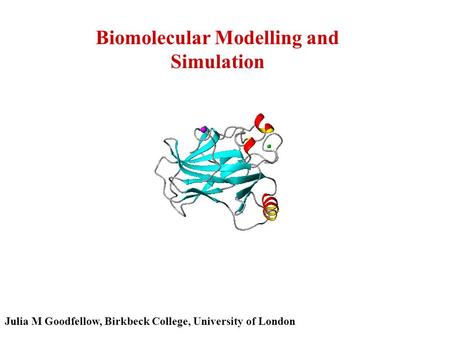 Biomolecular Modelling and Simulation Julia M Goodfellow, Birkbeck College, University of London.