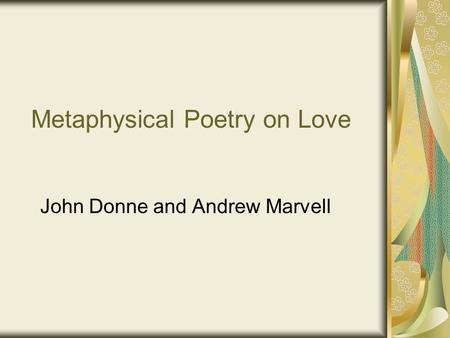 Metaphysical Poetry on Love