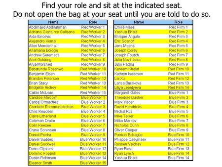 Www.antolin-davies.com Find your role and sit at the indicated seat. Do not open the bag at your seat until you are told to do so.