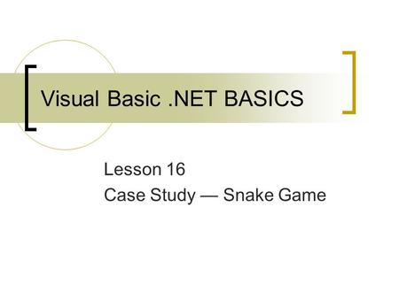 Visual Basic .NET BASICS