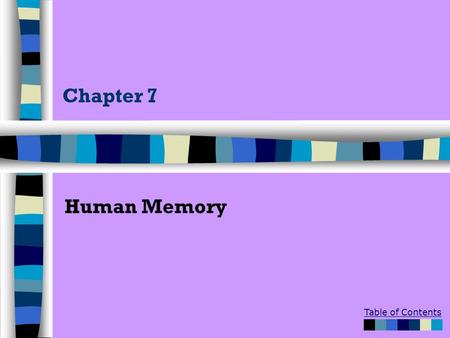 Table of Contents Chapter 7 Human Memory. Table of Contents Figure 7.1 – Nickerson & Adams (1979) – Which is the correct penny?