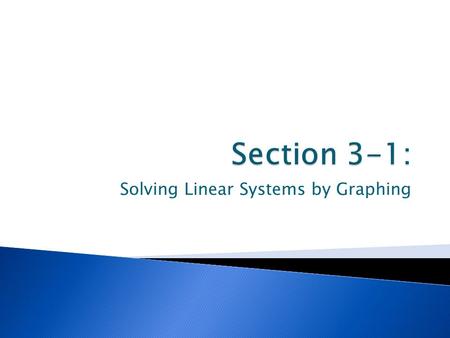 Solving Linear Systems by Graphing. Warm-Up Exercises ANSWER 2 4 3 y x =+ 3 Evaluate for and 1. 5x5x+2y2y 2x = 4.4. y = – Find the slope-intercept form.