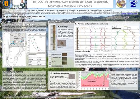 T HE 900- YR SEDIMENTARY RECORD OF L AGO T HOMPSON, N ORTHERN C HILEAN P ATAGONIA N. Fagel 1, L. Nuttin 1, S. Bertrand 2,3, G. Borgniet 1, S. Schmidt 4,