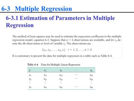 6-3 Multiple Regression 6-3.1 Estimation of Parameters in Multiple Regression.