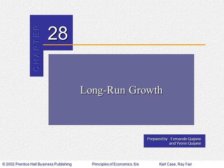 © 2002 Prentice Hall Business PublishingPrinciples of Economics, 6/eKarl Case, Ray Fair 28 Prepared by: Fernando Quijano and Yvonn Quijano Long-Run Growth.